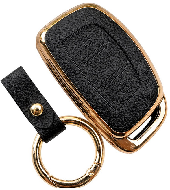 바이어블 현대 포터 전기 일렉트릭 호환 TPU 가죽 스마트 키케이스 키홀더 키링, 2버튼(TL14), 블랙골드