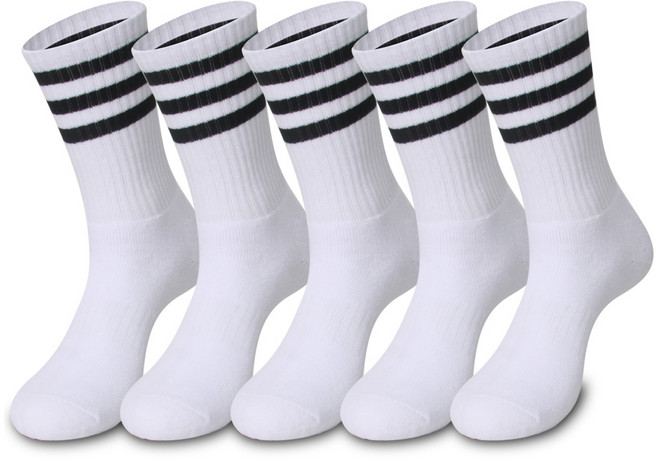 발렌티노크리스티 남성용 전체 쿠션 헬스 V 순면95% 무지 삼선 스포츠양말 두툼한 이중 파일 5켤레, 링글 화이트_5족