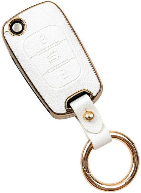 바이어블 현대 기아 호환 YF 소나타 아반떼 MD 투싼 싼타페 CM 3버튼 TPU 가죽 키케이스 키홀더 키링, 3버튼(TL10), 화이트골드