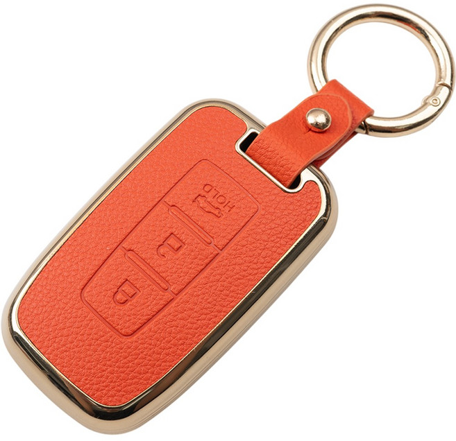 바이오토 벨로스터 베라크루즈 엑센트 산타페 올 뉴 모닝 레이 호환 가죽 TPU 키케이스 키홀더 키링, 3버튼(TL02), 오렌지골드