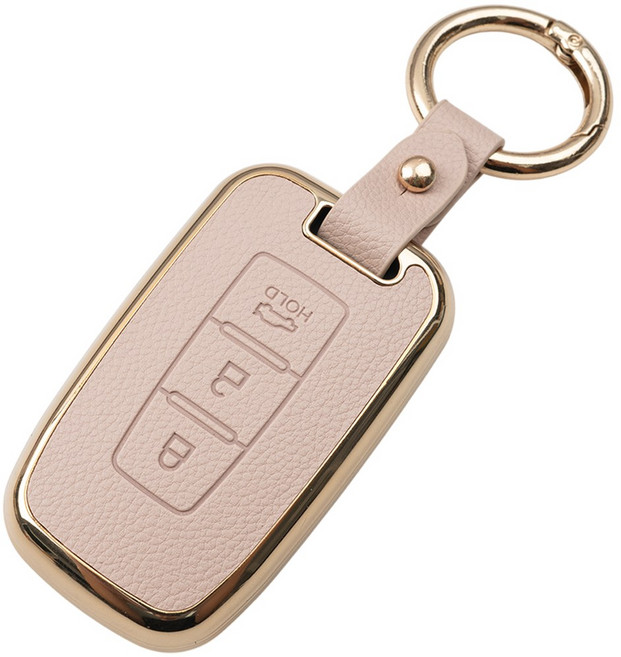 바이오토 벨로스터 베라크루즈 엑센트 산타페 올 뉴 모닝 레이 호환 가죽 TPU 키케이스 키홀더 키링, 3버튼(TL02), 아이보리골드