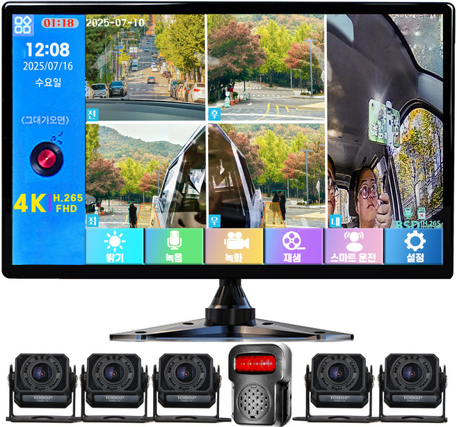 WINANON 10.1인치 5채널 터치 화물차 블랙박스 4K 고화질 AI 생체인식 시스템 1080P 12V와24V 대형차 중장비 풀세트, 사은품 9종 세트, 128GB, 사각 카메라 5개+4K고화질 +외부AI경보스피커+BSD