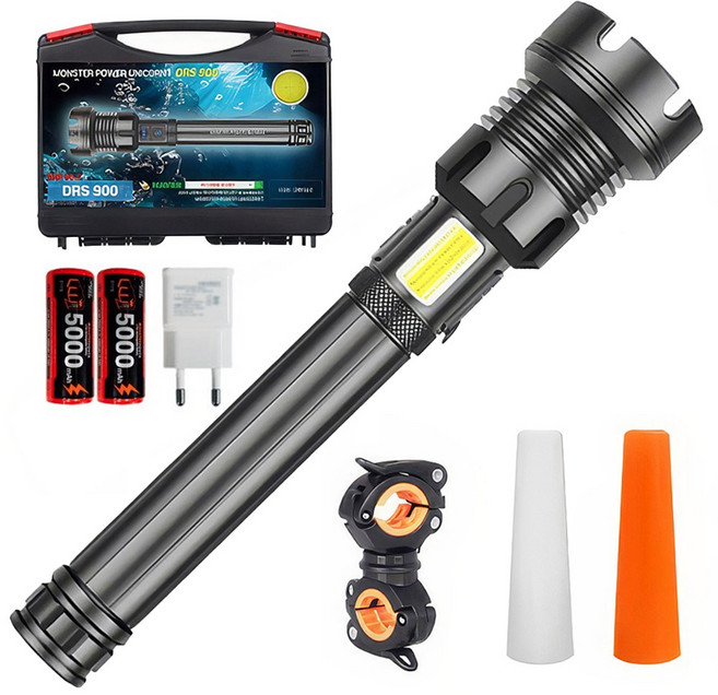 대륙의실수 XHP90.2 몬스터파워유니콘 손전등 충전식 LED 후레쉬 줌 써치라이트, 1개