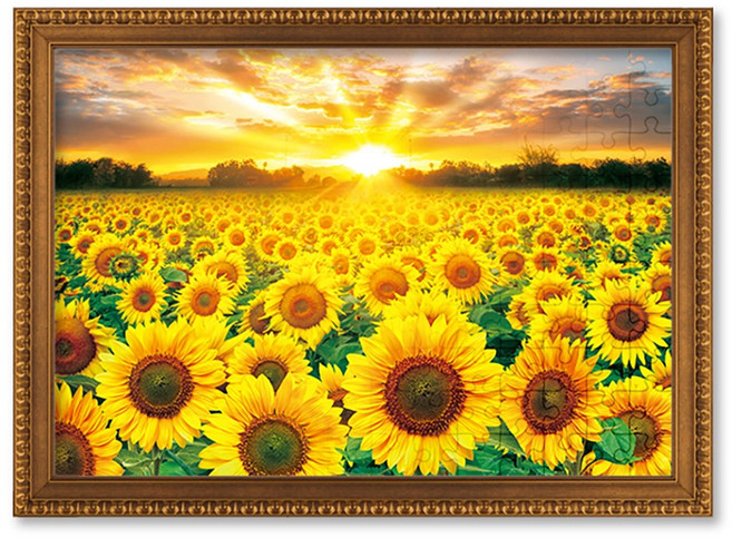 1000피스 직소퍼즐+액자세트 - 황금빛으로 물든 해바라기 들판 (액자포함), 액자 배송메세지 기재, 1세트