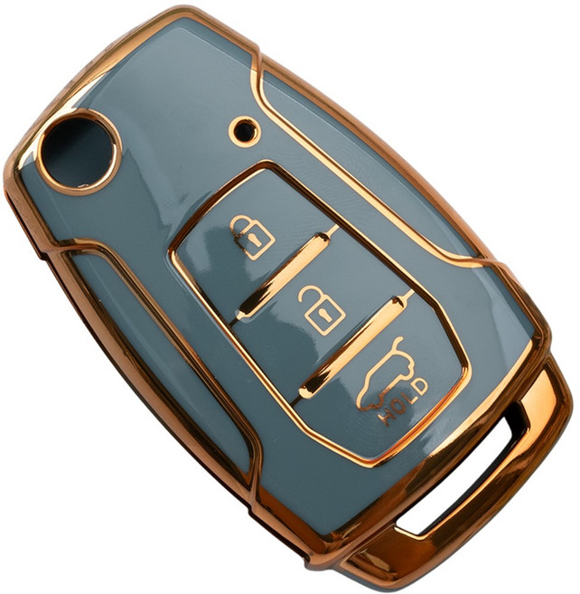 쌍용 올뉴 G4 렉스턴 티볼리 뷰티풀 코란도 스포츠 토레스 호환 tpu 스마트 폴딩 키 케이스 키홀더 키링, 3버튼_폴딩A타입(TA76), 그레이골드