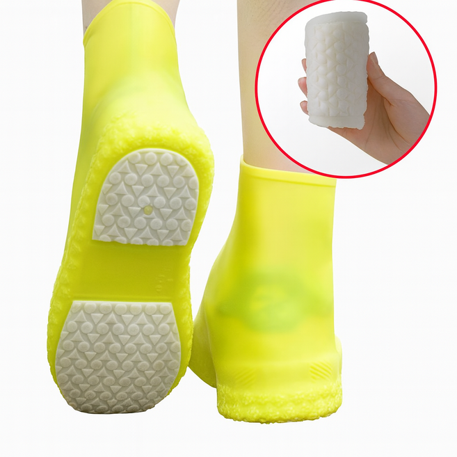 실리콘 신발방수커버 장마철신발 밑창 측면 돌기 추가 레인슈즈, 여성용, 노랑, 1개