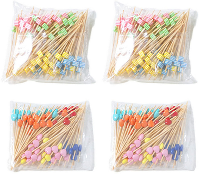 대나무 장식용 꼬지 2종 (하트꼬지 2봉 큐브꼬지 2봉), 4개, 100개입