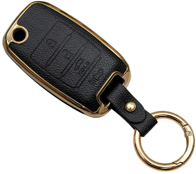 바이어블 기아 더뉴 K5 K3 스포티지 올뉴 모닝 프라이드 스마트키 가죽 TPU 케이스 키링 차 키홀더, 블랙, 4버튼 TL46
