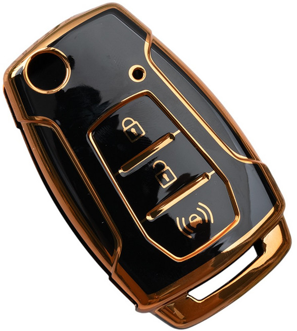 쌍용 올뉴 G4 렉스턴 티볼리 뷰티풀 코란도 스포츠 토레스 호환 tpu 스마트 폴딩 키 케이스 키홀더 키링, 3버튼_폴딩키B타입(TA77), 블랙골드