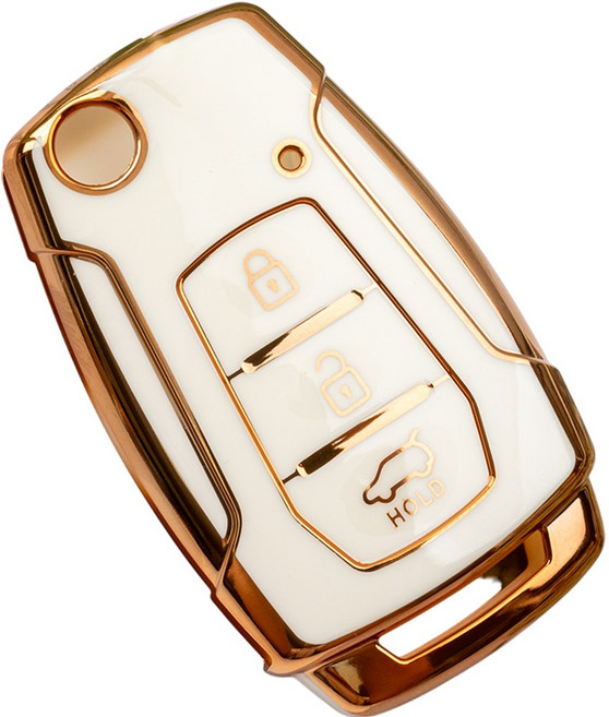 쌍용 올뉴 G4 렉스턴 티볼리 뷰티풀 코란도 스포츠 토레스 호환 tpu 스마트 폴딩 키 케이스 키홀더 키링, 3버튼_폴딩A타입(TA76), 화이트골드
