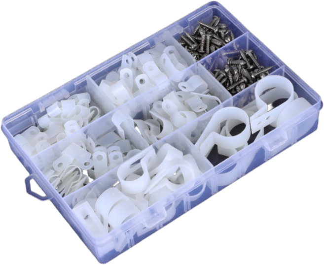 R형 케이블클램프+피스 135PCS 6종 모듬 화이트/블랙 전선정리 선정리 고정 나이론 PA, 화이트