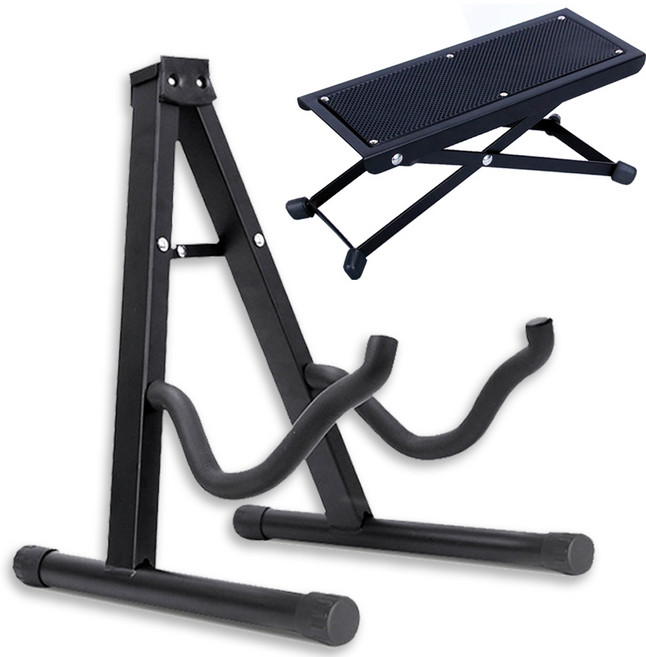 Zoom-AI 접이식 A형 기타거치대 + 기타 발받침대 첼로 스탠드 바이올린 우쿨렐레 받침대 악세사리, 접이식스트링거치대+발받침대, 1개