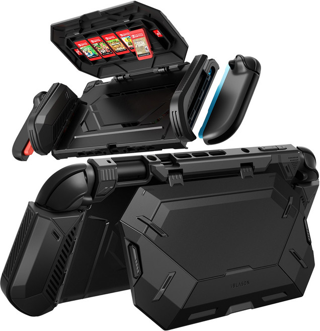 닌텐도 스위치2 i-Blason 장탈착 구조 게임팩5개 보관 킥스탠드 케이스, 1개, 블랙, Matrix