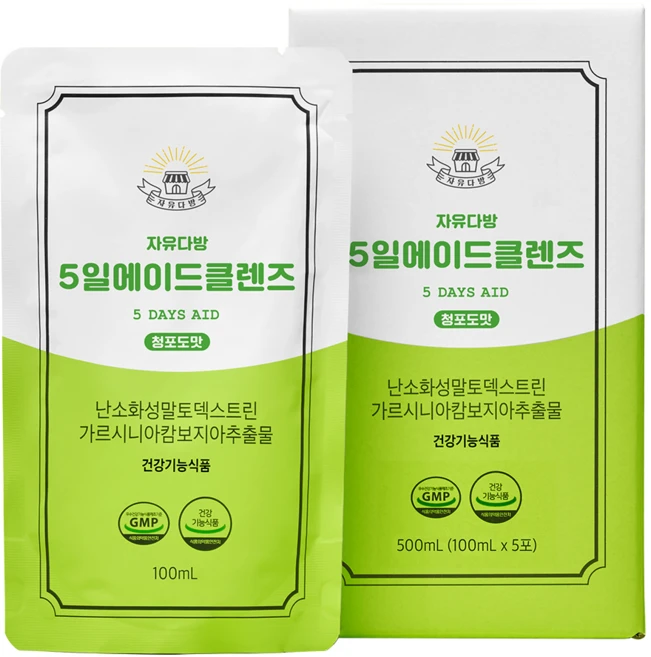 자유다방 5일 에이드 클렌즈 청포도맛 5p, 5개, 500ml - 쿠팡
