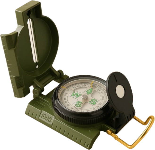휴대용 접이식 나침반 등산 캠핑 군용 아웃도어 위치측정 방위각 측정기 야외활동 필수품, 1개, 밀리터리
