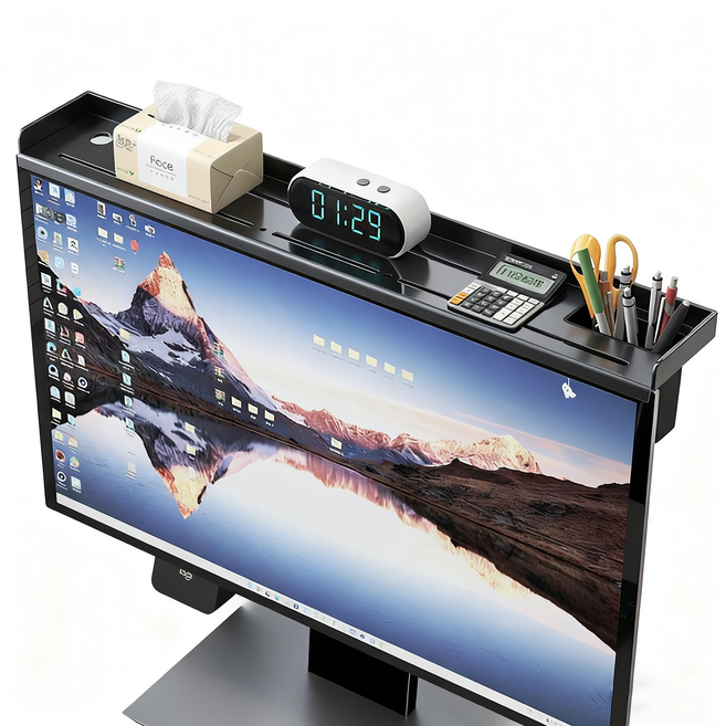 반전트 블랙 폴딩 스탠드 PC 모니터 상단 선반, 1개, 블랙 54*13CM