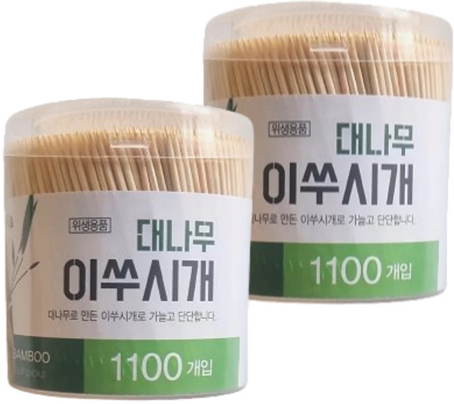 더하리 대용량 얇은 대나무 이쑤시개 원통, 1세트, 2200개입 - 쿠팡