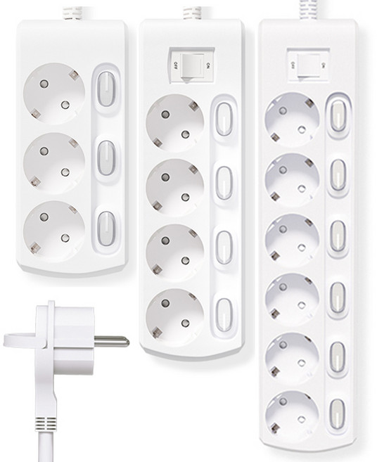 러그 납작 플러그 멀티탭 개별 스위치 화이트 3구 4구 6구 1.5m/3m + 안전캡증정, 3m, 1개