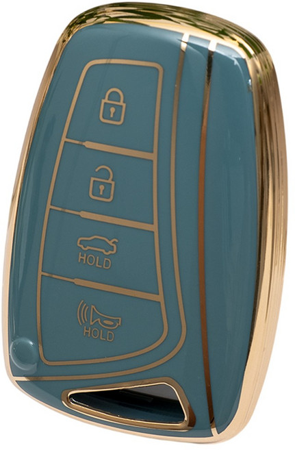 바이어블 현대 호환 신형 3버튼 4버튼 그랜져HG 싼타페DM 제네시스DH 호환 자동차 tpu 스마트키 케이스 키홀더, 4버튼 그레이골드 (VA-TA63)