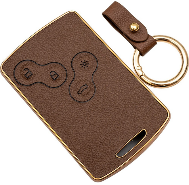 바이어블 삼성 SM3 QM3 뉴SM5 올뉴SM7 호환 스마트키 가죽 TPU 케이스 키링 차 키홀더, 4버튼 TL04, 진브라운