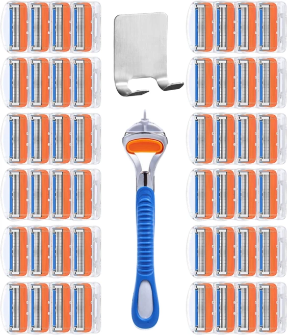 나폴리가든 질레트 호환 면도날 48개 (5중날 12카트리지 / 사은품 본체 거치대) 퓨전 프로글라이드 스킨텍 호환용 면도기날, 혼합색상 - 쿠팡