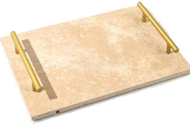 천연 대리석 트래버틴 트레이 촬영 소품 스톤 오브제 골드 포인트 전시다이 진열대, 옐로우