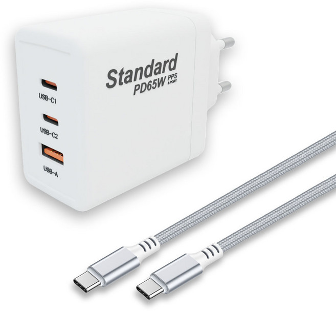 국산 신제품 INZI 65W 멀티 초고속 3포트 PPS 초고속충전3.0 100W C-to-C 케이블 포함, 1세트, 화이트