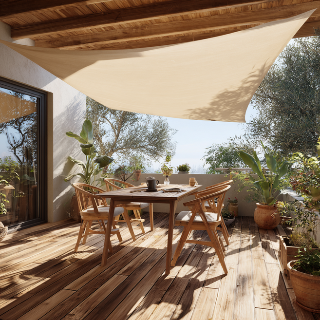 썬키다 썬쉐이드 그늘막 차광막 천막 야외 옥상 햇빛 가림막 삼각 사각 메쉬 2.0, 바람솔솔 메쉬, 베이지