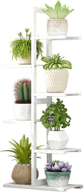 OMBRY 화분정리대 모던 인테리어 대나무 화분선반, 6단, 화이트