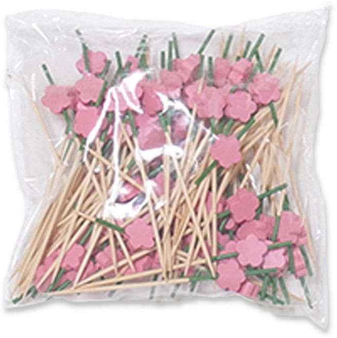 일회용 대나무 장식용 꽃 핑크 꼬지 9cm, 1개, 100개입