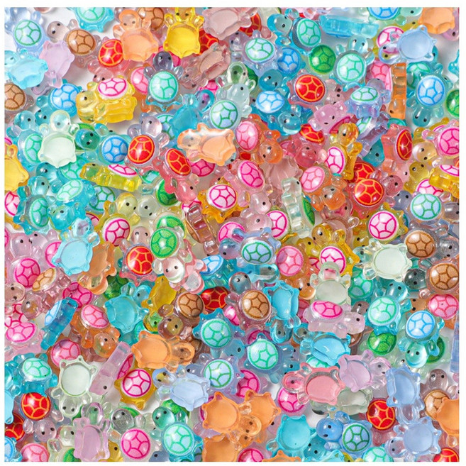 [행운의 거북이 미니 파츠] 야광 아크릴 행운거북 초미니 피규어 지퍼백 키링 재료 부자재, 300개, 랜덤