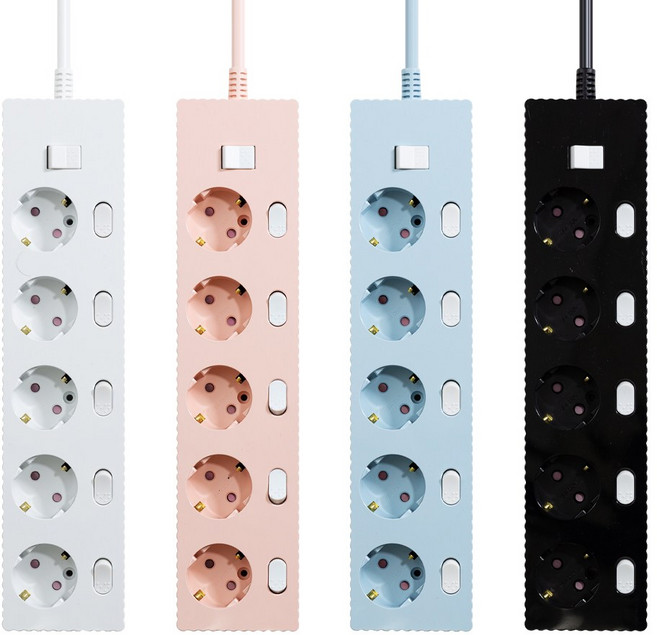 파워존 웨이브 5구 멀티탭 메인 개별 스위치 절전 과부하차단 멀티콘센트 50cm 1.5m 3m 5m 7m, 개별 5구 파스텔블루, 1개