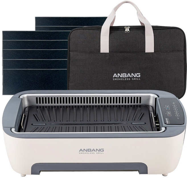 [안방그릴 파워 시즌5] 연기+냄새잡는 전기그릴 풀세트 (본체+필터10개+가방) AB907FCO, AB907FCO세트