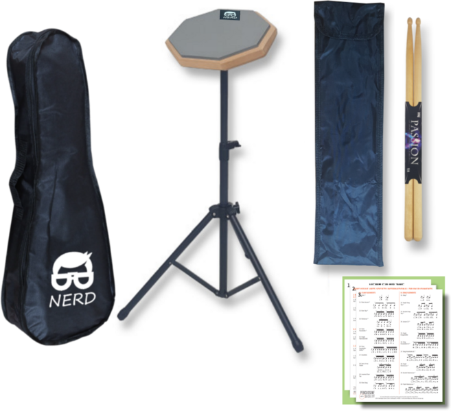 연습용 드럼패드 드럼 스틱 악보포함 올인원 세트, 회색 드럼패드+드럼스틱+스탠드+연습악보+드럼세트가방, 1세트