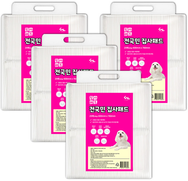 씨엔앨라이프 전국민 집사 배변패드, 4개, 25개입