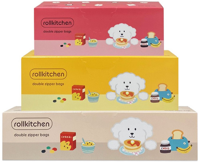 롤키친 스탠딩 더블 지퍼백 3종 세트 (85매), 1개