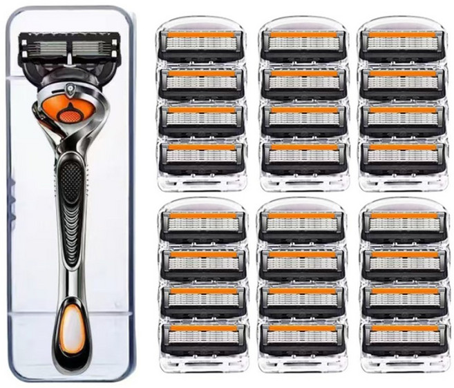 비브랜드 5중 면도날 + 면도기 질레트 호환용, 신형 퓨전 파워, 24Ea