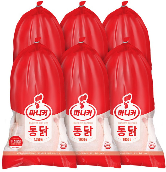 마니커 무항생제 생닭(통닭) 11호 [냉장 1 050g] 국내산 당일생산, 1.05kg, 6개