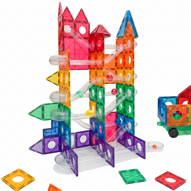 맥킹덤 롤러코스터 맥타일즈 자석 블럭 교구 마블런 장난감 104PCS LED공 포함, 1개