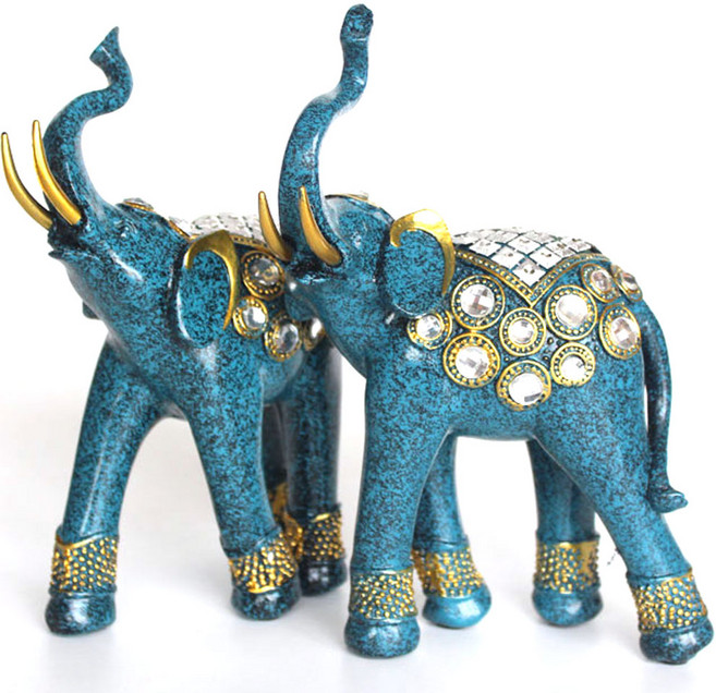 아네샵 마블 슬림 청코끼리 장식품 코끼리 조각상 풍수 인테리어 돈 들어오는 장식 소품, 코끼리두마리