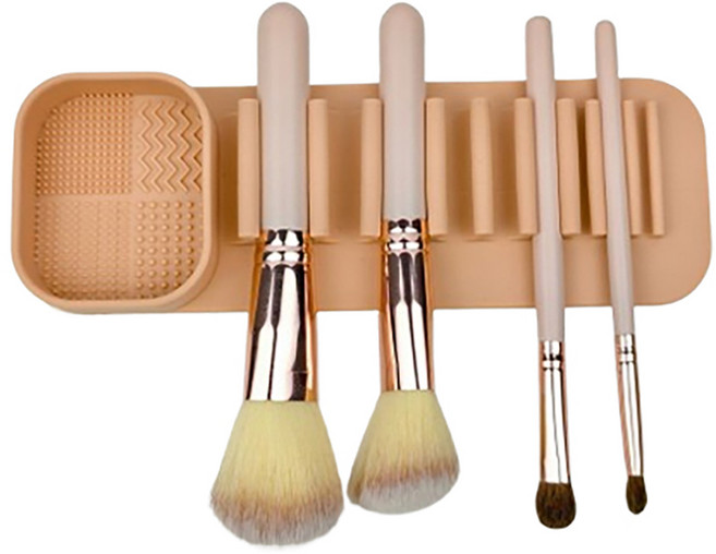 투에이비 메이크업 브러쉬 꽂이 세척판 흡착 수납 건조 보관 거치대, 피치 베이지