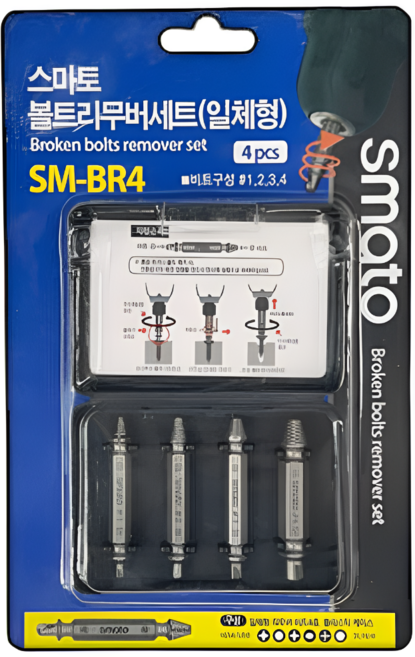 SMATO 볼트리무버 세트 히다리탭 반대탭 빠꾸탭 손상된 나사제거 SM-BR4, 1개