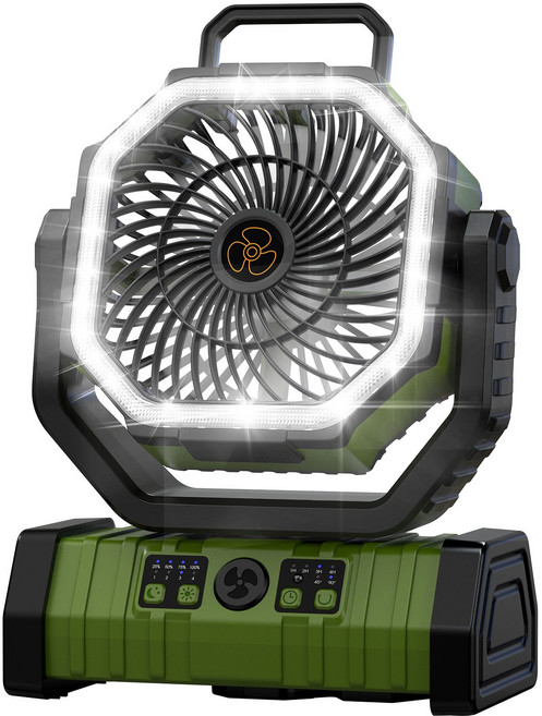 신맥스 F6 야외 캠핑용 무선 피크닉 선풍기 충전식 휴대용 20000mAh 초대용량 배터리 4단계 풍량 LED조명 무소음 탁상용 각도조절 차량용 자연재해 용품 행거식 에너지 절약, 그린