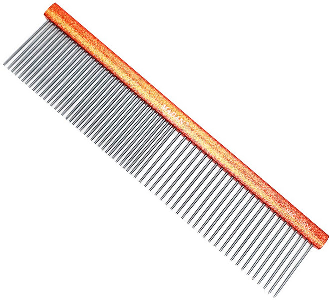 MADAN 마단 7.5인치 칼라 듀얼콤 일자빗 MAC-190V 파인/코스콤 칼라콤 콤빗 마단브러쉬 비숑빗 엉킴방지빗 마단빗, Matted Orange, 1개