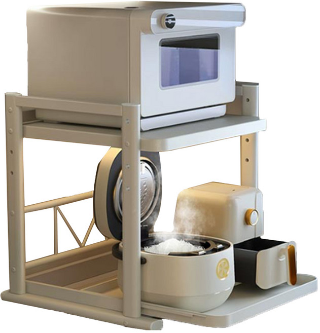 전자레인지 밥솥 슬라이드 선반 2단 수납장 에어프라이 주방 다용도 정리대 고급형, 다크그레이