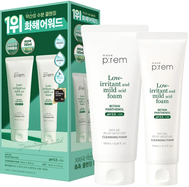 메이크프렘 세이프 미 릴리프 모이스처 클렌징 폼 180ml + 140ml 기획세트, 320ml, 1개 - 쿠팡