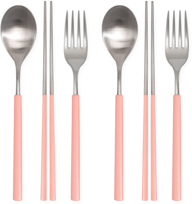 보테 올스텐 컬러 수저+포크세트, 숟가락+젓가락+포크, 2세트, 피치핑크