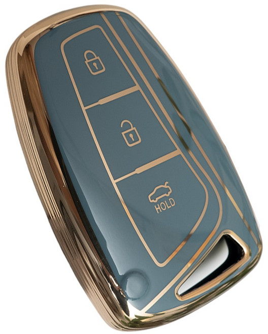 바이어블 현대 호환 신형 3버튼 4버튼 그랜져HG 싼타페DM 제네시스DH 호환 자동차 tpu 스마트키 케이스 키홀더, 3버튼 그레이골드 (VA-TA62)