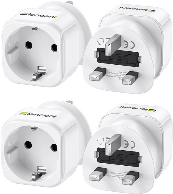 렌센트 해외 전용 단독 여행용 어댑터 한국 영국 싱가포르 말레이시아 변환 Type G 플러그 화이트 X2 PA014EUUK, 1개