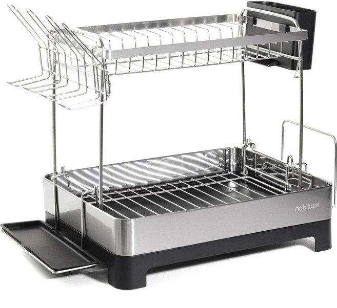 노빌리움 엣지 스테인레스 2단 식기건조대 자동물빠짐 싱크대 선반 그릇 정리대, 1개, 실버 블랙